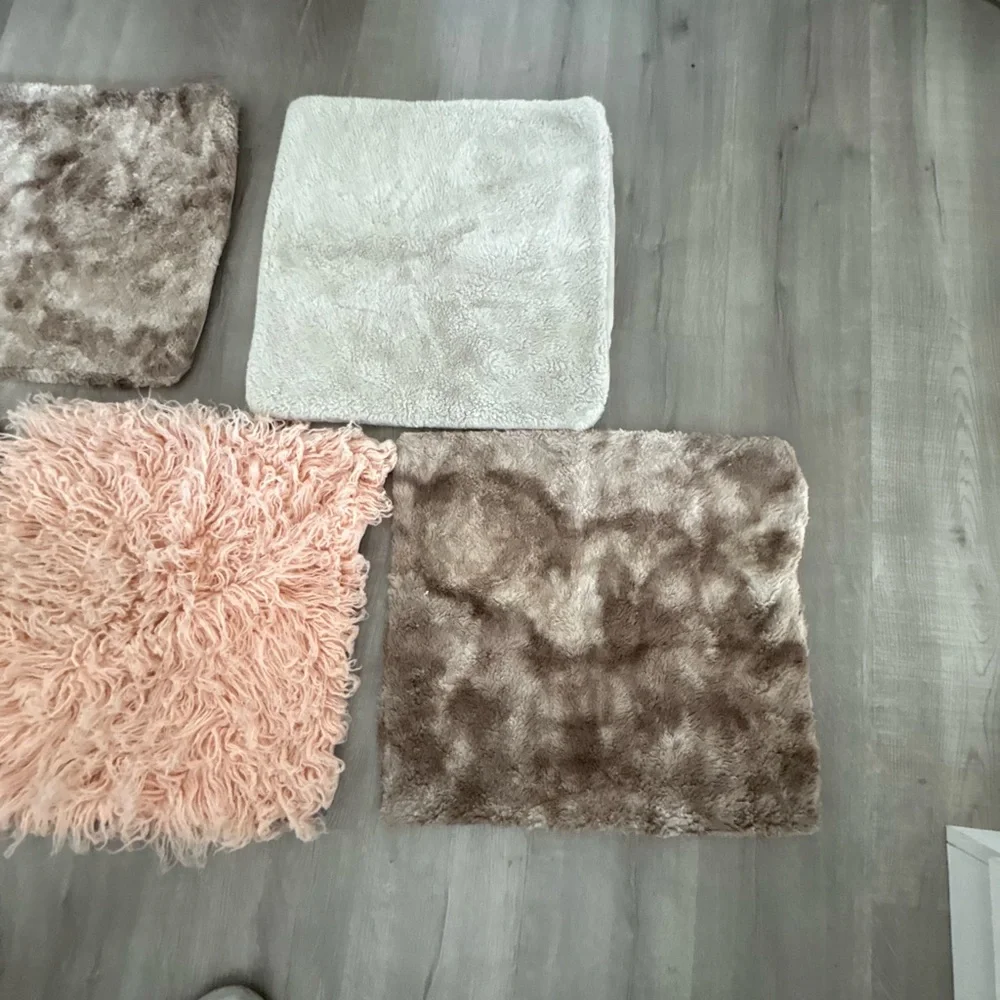 🏡 Set of (5) Plush Shag Throw Pillow Covers in Blush Pink and Taupe